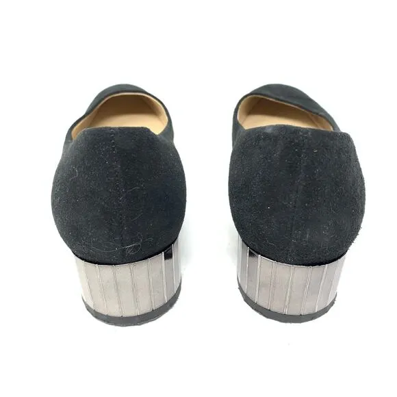 Ron White Women's Size 39 US 8.5 Almond Toe Block Heel Shoes Black Suede