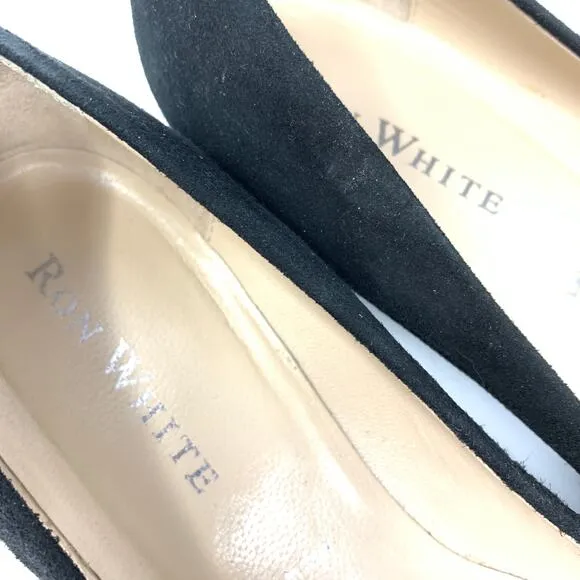 Ron White Women's Size 39 US 8.5 Almond Toe Block Heel Shoes Black Suede