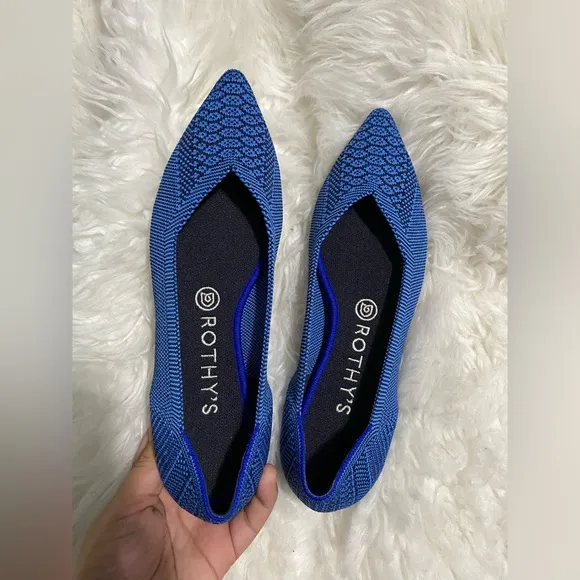 Rothy's Lapis Python Points Snake Print Two Tone Pointy Toe Shoes Blue size 8.5
