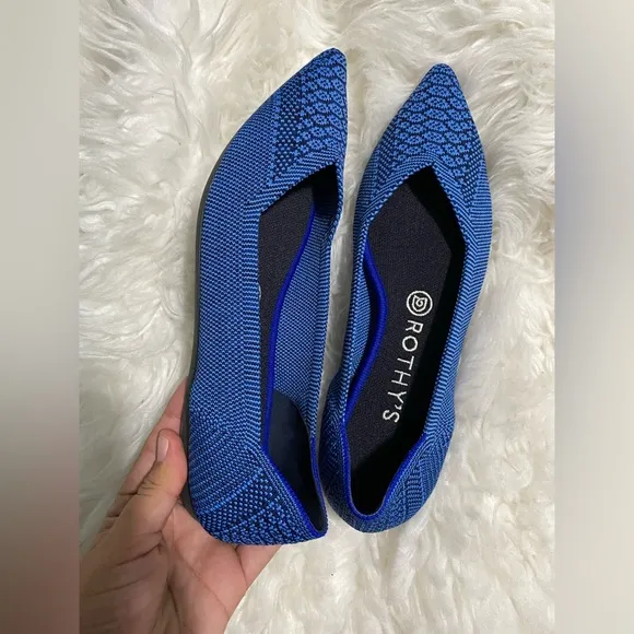 Rothy's Lapis Python Points Snake Print Two Tone Pointy Toe Shoes Blue size 8.5
