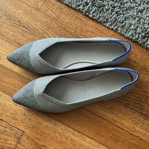 Rothy's Silver Metallic Gray The Point Shoes - Size 8