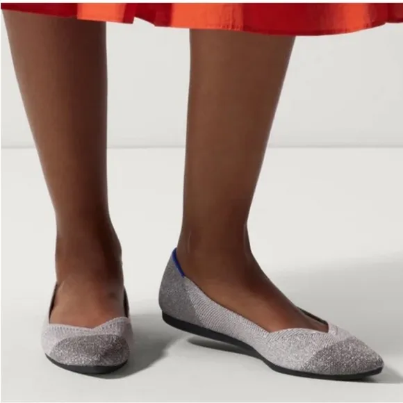 Rothy's Silver Metallic Gray The Point Shoes - Size 8