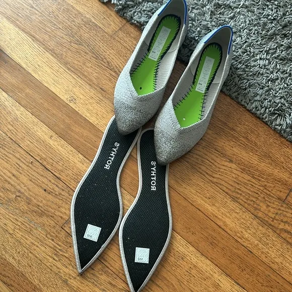 Rothy's Silver Metallic Gray The Point Shoes - Size 8