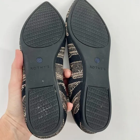 Rothy's The Point Golden Shimmer Shoes Knit Slip On comfort Flats Black Gold 6.5