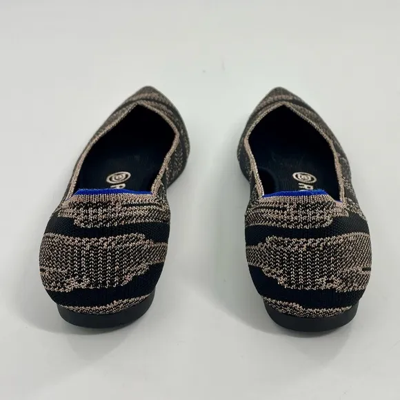 Rothy's The Point Golden Shimmer Shoes Knit Slip On comfort Flats Black Gold 6.5