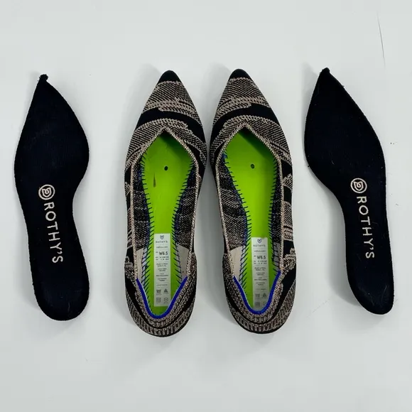 Rothy's The Point Golden Shimmer Shoes Knit Slip On comfort Flats Black Gold 6.5
