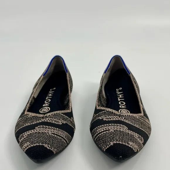 Rothy's The Point Golden Shimmer Shoes Knit Slip On comfort Flats Black Gold 6.5