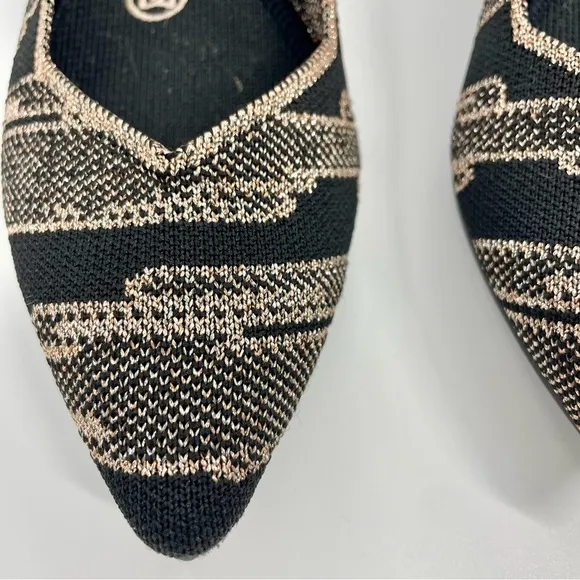 Rothy's The Point Golden Shimmer Shoes Knit Slip On comfort Flats Black Gold 6.5