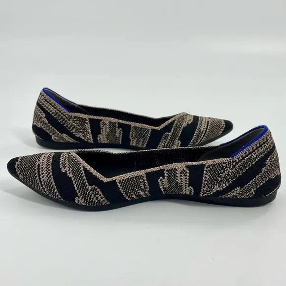 Rothy's The Point Golden Shimmer Shoes Knit Slip On comfort Flats Black Gold 6.5