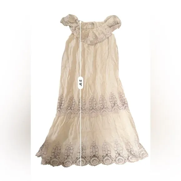 RTR Miguelina‎ Lisselle Linen Off White Off The Shoulder Lace Midi Dress Sz M