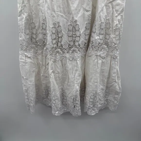 RTR Miguelina‎ Lisselle Linen Off White Off The Shoulder Lace Midi Dress Sz M