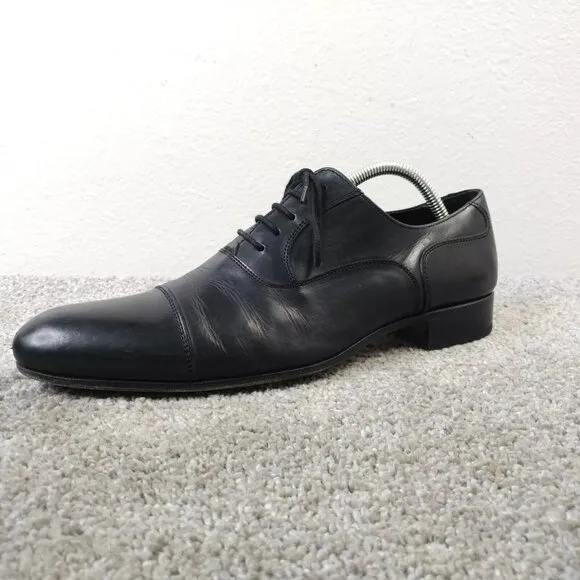 Russell &amp; Bromley Mens UK 7 Shoes Cap Toe Oxford Lace Up Black Leather Hand Made