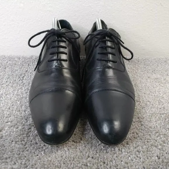 Russell &amp; Bromley Mens UK 7 Shoes Cap Toe Oxford Lace Up Black Leather Hand Made