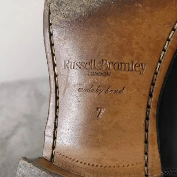 Russell &amp; Bromley Mens UK 7 Shoes Cap Toe Oxford Lace Up Black Leather Hand Made