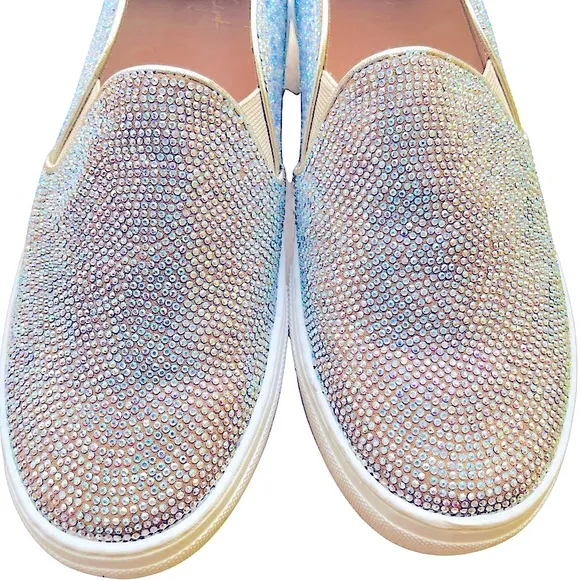 SAINT JACK Sparkling Crystal Covered Leather Platform Slip-On Sneakers —‎ SZ 8