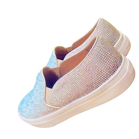 SAINT JACK Sparkling Crystal Covered Leather Platform Slip-On Sneakers —‎ SZ 8