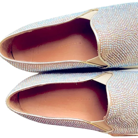 SAINT JACK Sparkling Crystal Covered Leather Platform Slip-On Sneakers —‎ SZ 8