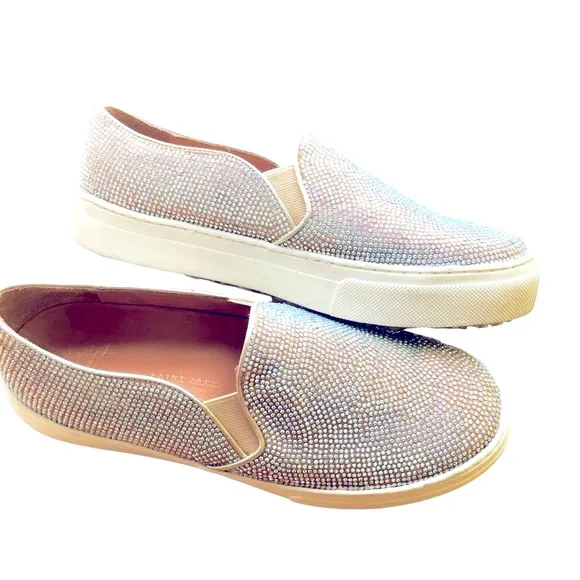 SAINT JACK Sparkling Crystal Covered Leather Platform Slip-On Sneakers —‎ SZ 8