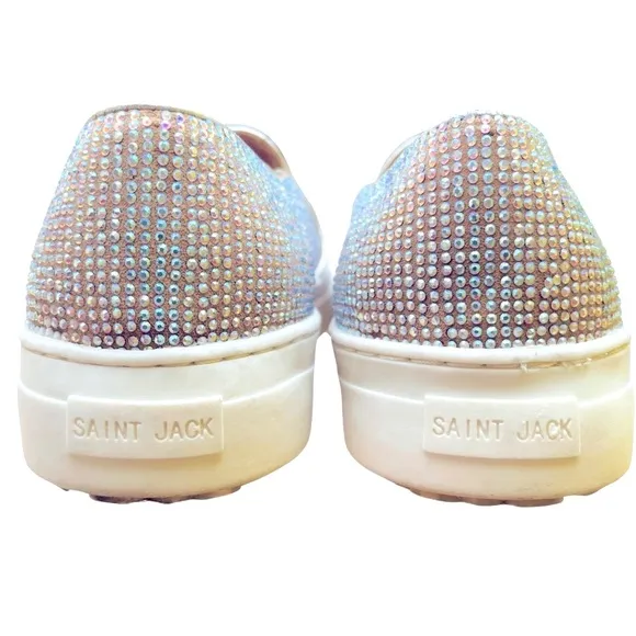 SAINT JACK Sparkling Crystal Covered Leather Platform Slip-On Sneakers —‎ SZ 8