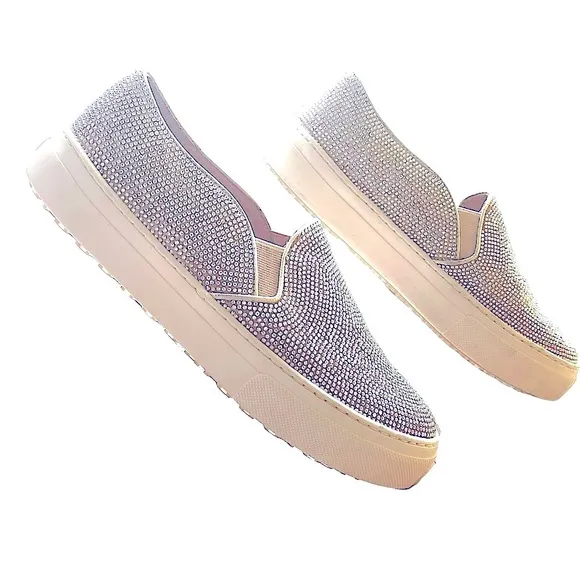 SAINT JACK Sparkling Crystal Covered Leather Platform Slip-On Sneakers —‎ SZ 8