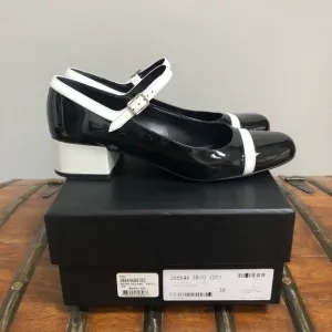 Saint Laurent Black and White Mary Jane Patent Leather Shoes $895