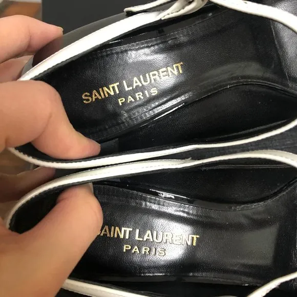 Saint Laurent Black and White Mary Jane Patent Leather Shoes $895