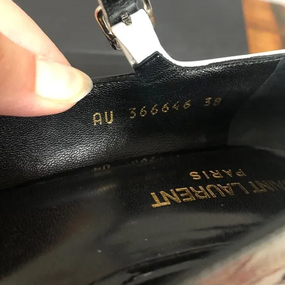 Saint Laurent Black and White Mary Jane Patent Leather Shoes $895