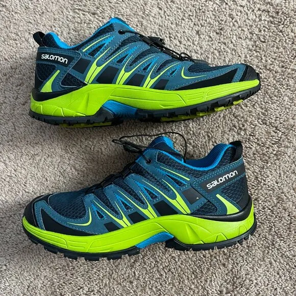 Salomon XA Pro Shoes Youth 4 Blue Green Waterproof Hiking Trail Outdoor Nature