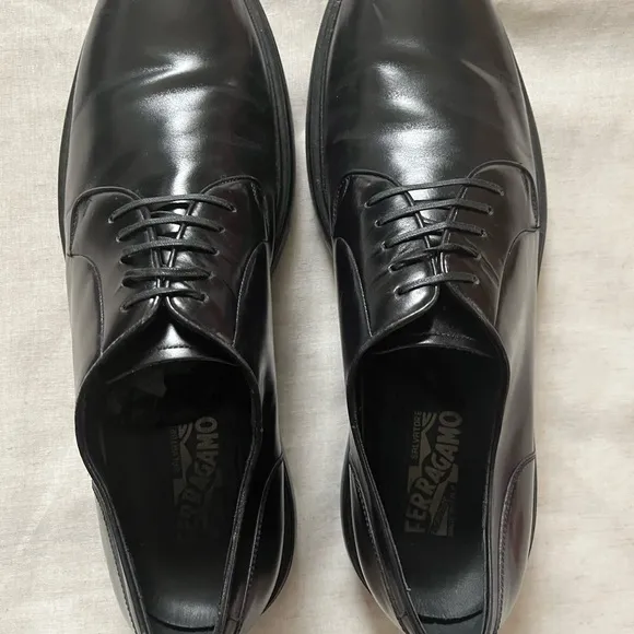 Salvatore Ferragamo Black Leather Oxford Derby Shoes US 12