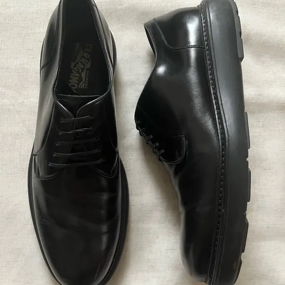 Salvatore Ferragamo Black Leather Oxford Derby Shoes US 12