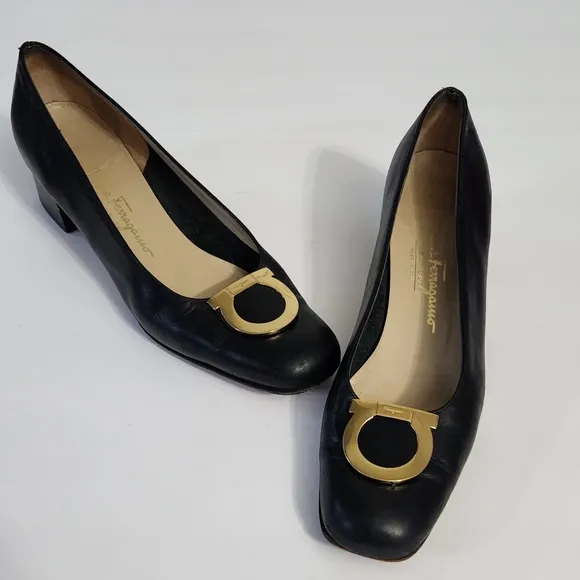 Salvatore Ferragamo Black Leather Pumps