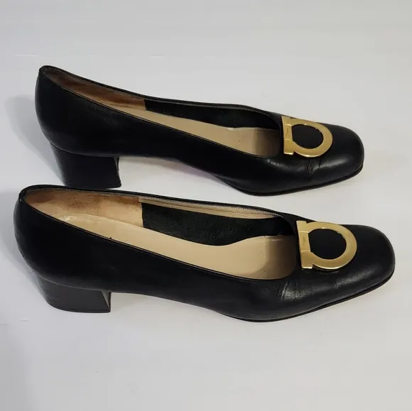 Salvatore Ferragamo Black Leather Pumps
