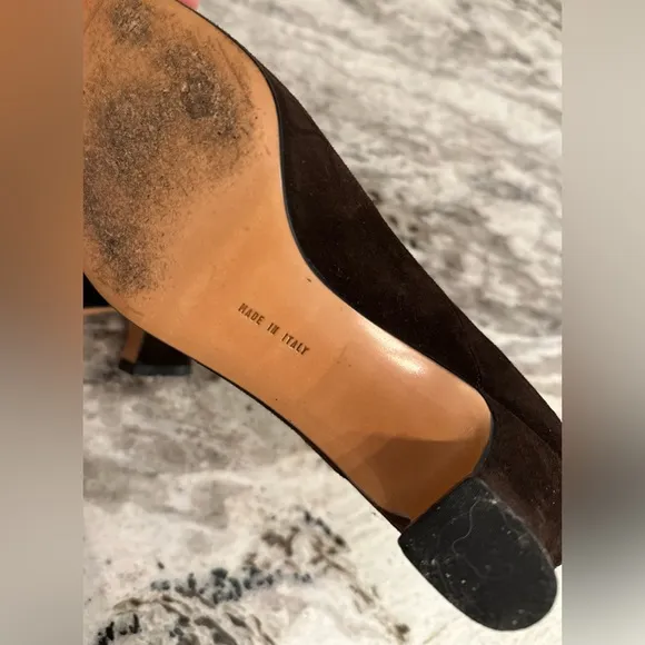 SALVATORE FERRAGAMO block heel pumps Women's 7B brown Suede