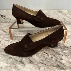 SALVATORE FERRAGAMO block heel pumps Women's 7B brown Suede