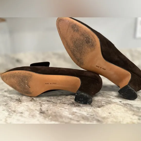 SALVATORE FERRAGAMO block heel pumps Women's 7B brown Suede