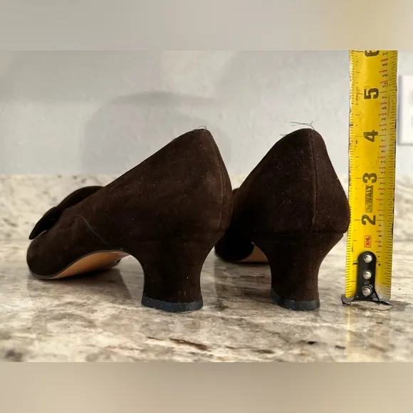 SALVATORE FERRAGAMO block heel pumps Women's 7B brown Suede