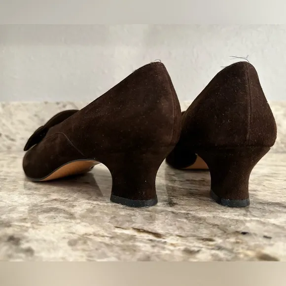 SALVATORE FERRAGAMO block heel pumps Women's 7B brown Suede