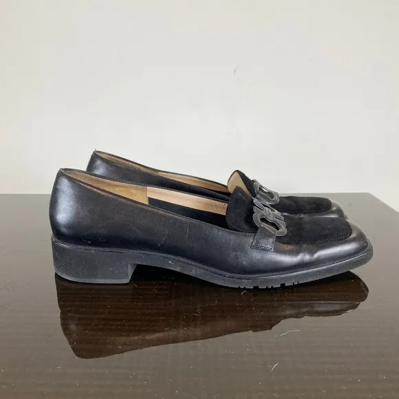 Salvatore Ferragamo Leather Loafer Block Heel Shoes Women's 8