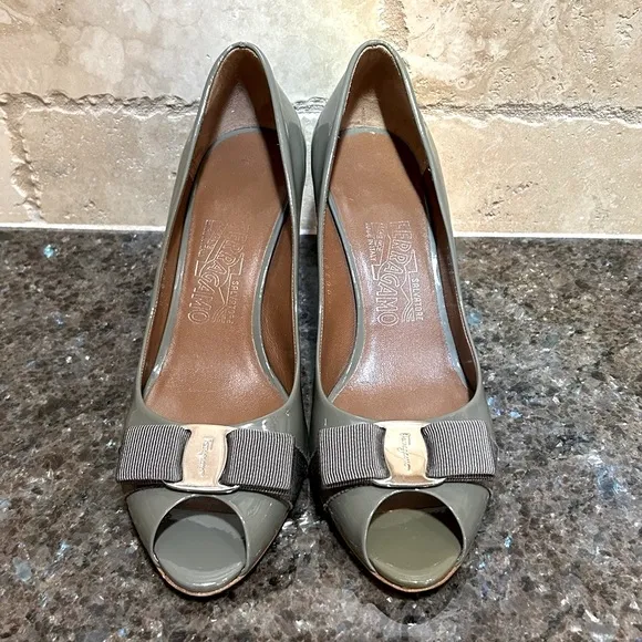 Salvatore Ferragamo Sage Patent Leather PeepToe Pumps