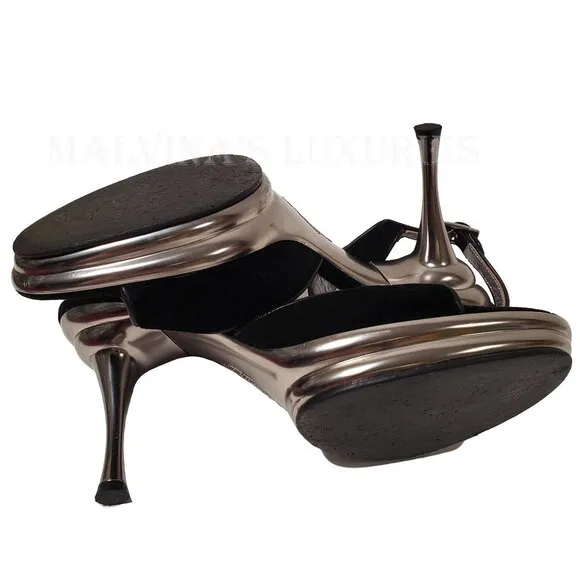SALVATORE FERRAGAMO SHOES BLACK VELVET BRAY HIGH HEEL SANDALS sz 7.5