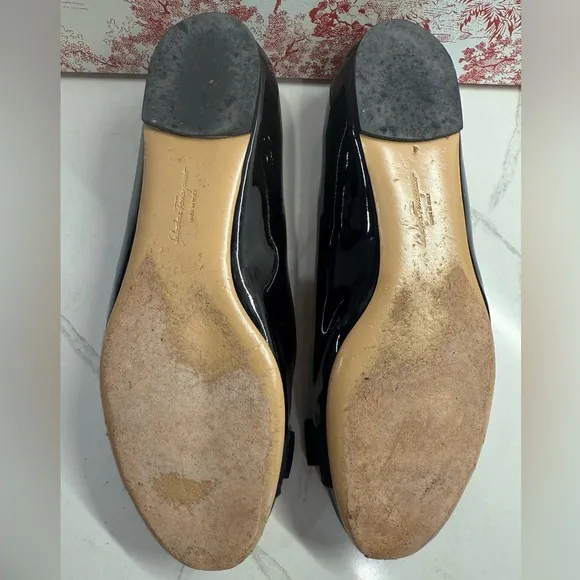 Salvatore Ferragamo Varina Black Patent Leather Ballet Flats, Size 8.5
