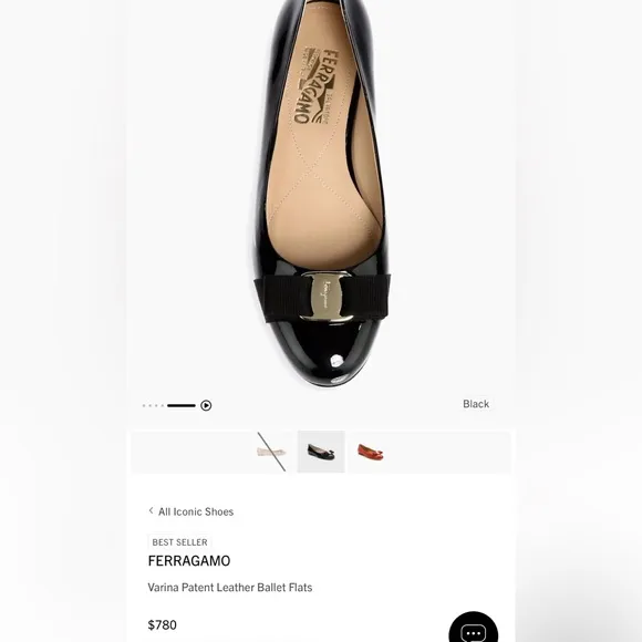 Salvatore Ferragamo Varina Black Patent Leather Ballet Flats, Size 8.5