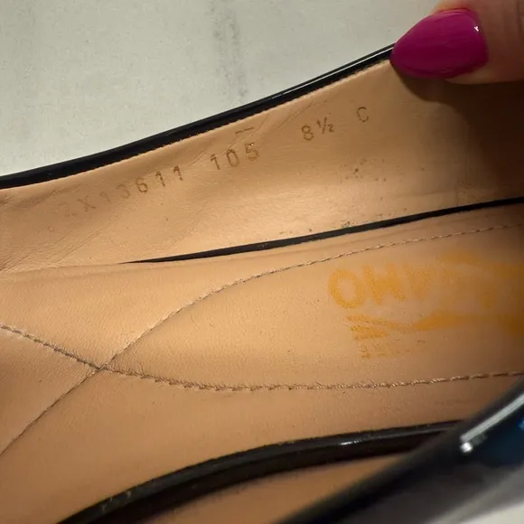 Salvatore Ferragamo Varina Black Patent Leather Ballet Flats, Size 8.5