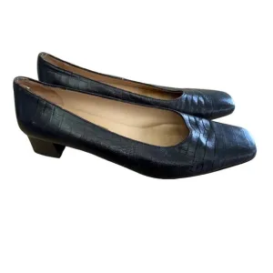 Salvatore Ferragamo Vintage Leather Croc Embossed Leather Block Heel Shoes 8.5