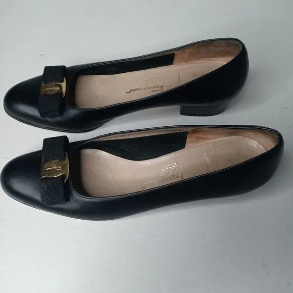 Salvatore Ferragamo black leather vara bow shoes