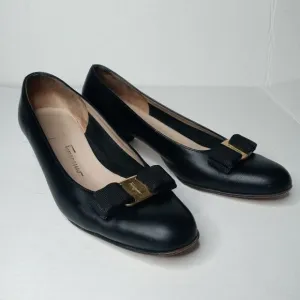 Salvatore Ferragamo black leather vara bow shoes