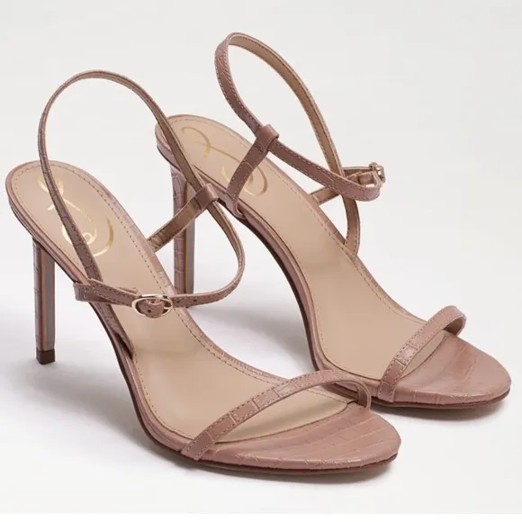 Sam Edelman Doran Maple croc embossed print leather heels sandals nude Sz 10 M