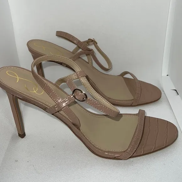 Sam Edelman Doran Maple croc embossed print leather heels sandals nude Sz 10 M