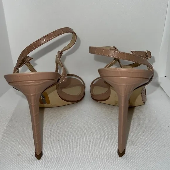 Sam Edelman Doran Maple croc embossed print leather heels sandals nude Sz 10 M