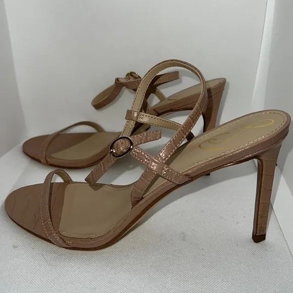 Sam Edelman Doran Maple croc embossed print leather heels sandals nude Sz 10 M